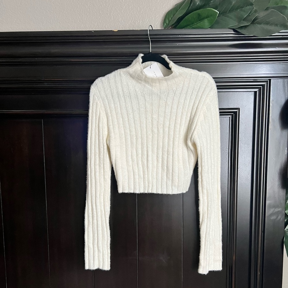 High neck white sweater